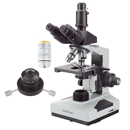 Amscope 40X-2000X Simul-Focal Darkfield Trinocular, Oil Condenser, 100X IRIS Objective, 3D Mechanical Stage T490B-DKO-IRIS